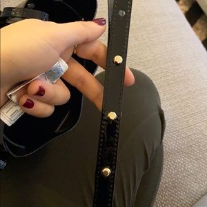 Mansur Gavriel Mini Mini black patent bucket bag